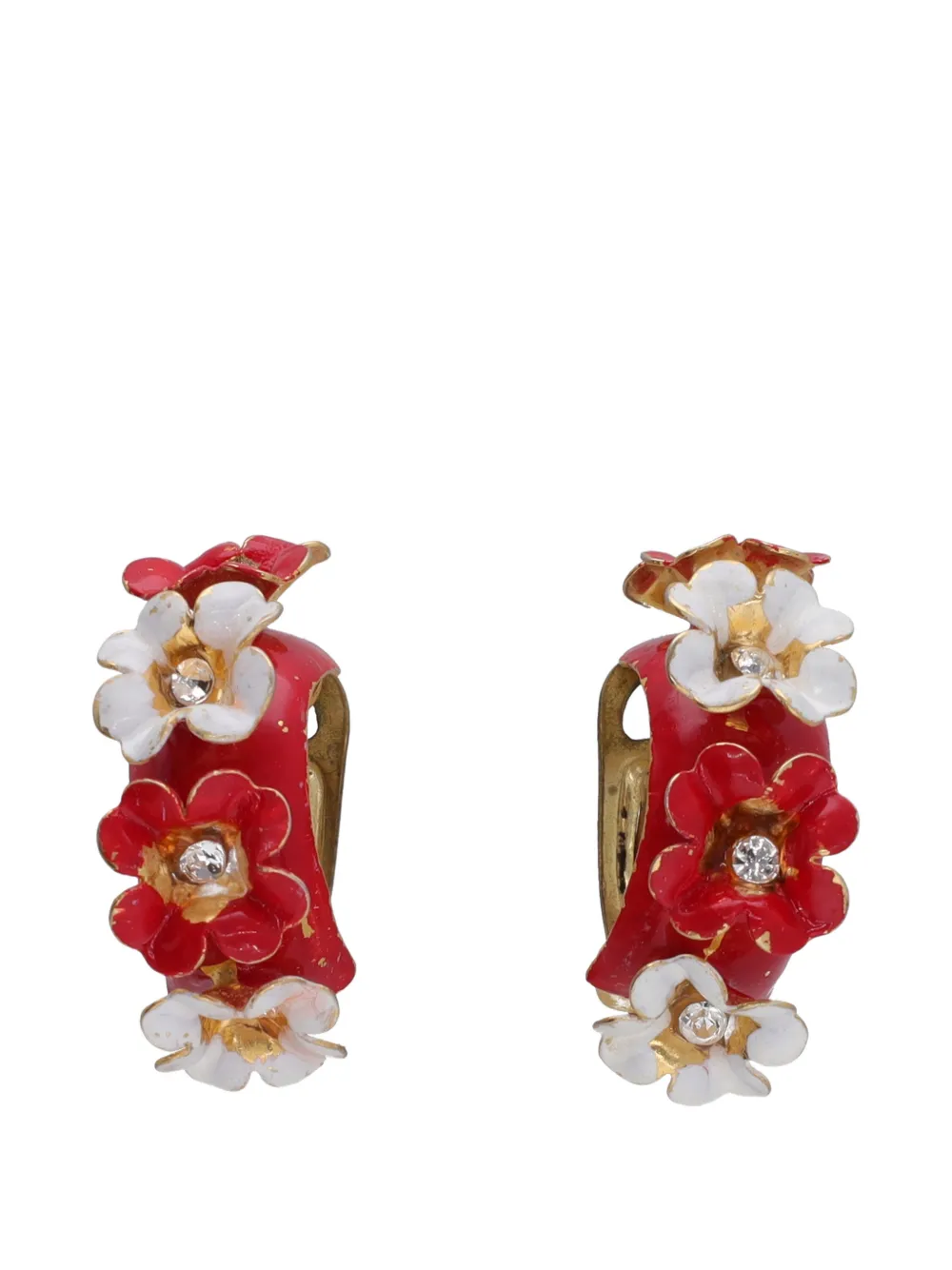Vintage floral-embellished clip-on earrings - Gold