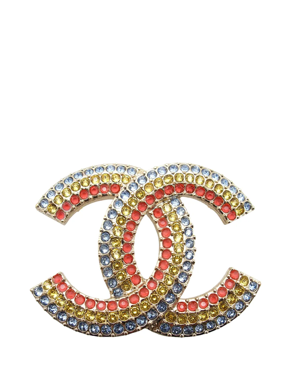CHANEL Pre-Owned 2023 Gold Plated CC Multicolore Strass Brooch costume brooch - Oro