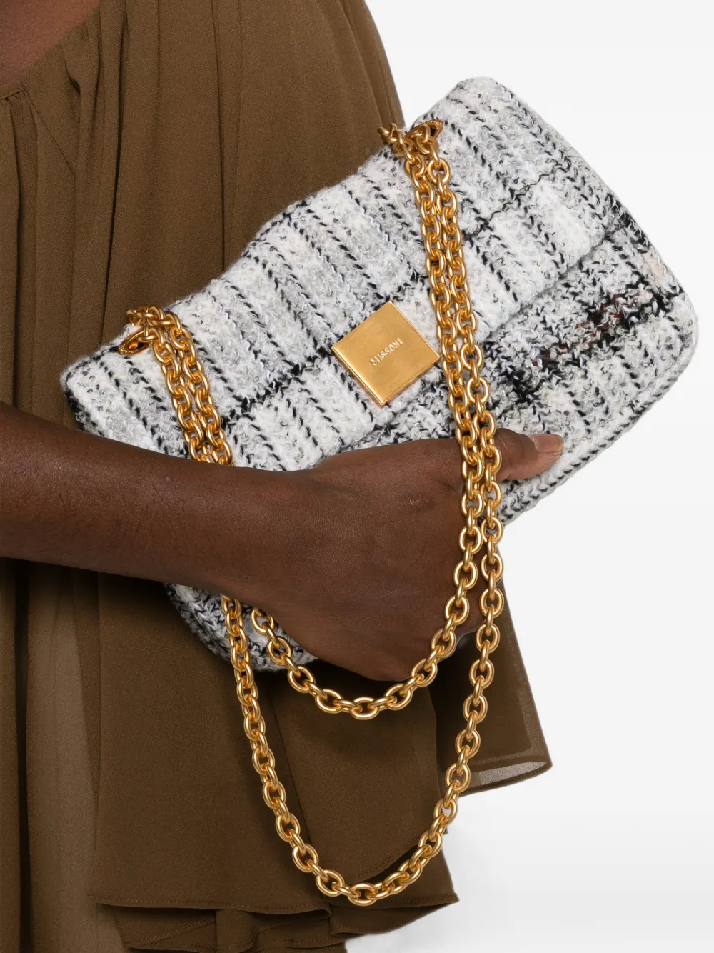 Missoni Caperdoni Check Knitted Shoulder Bag in White, view 2