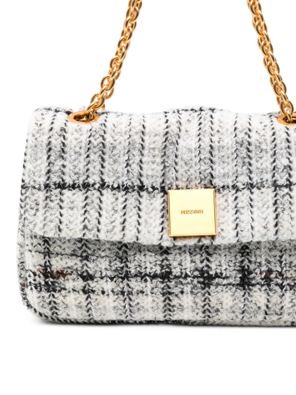 Missoni Caperdoni Check Knitted Shoulder Bag in White, view 4