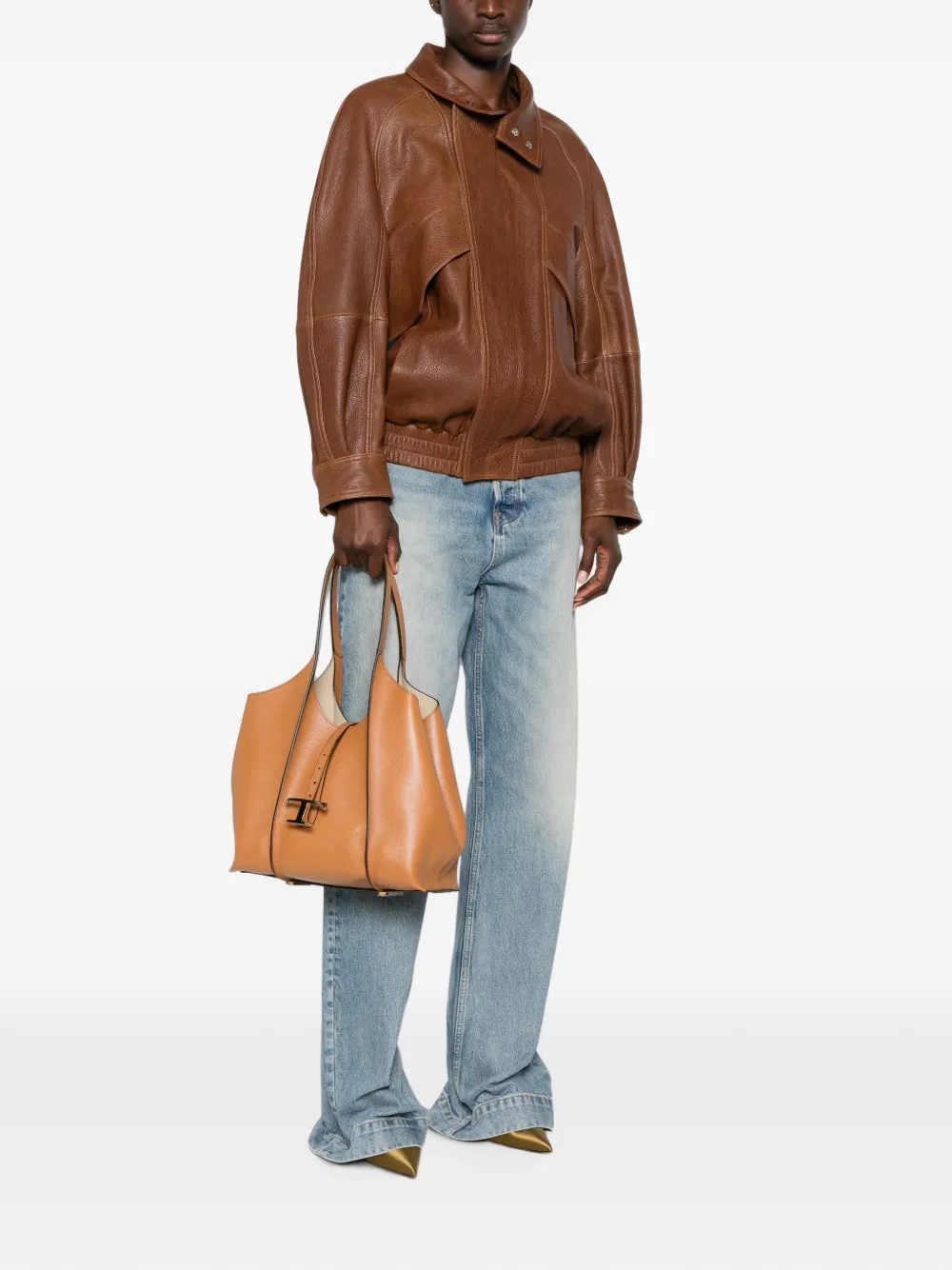 Tod's Kleine T Timeless leren shopper Bruin
