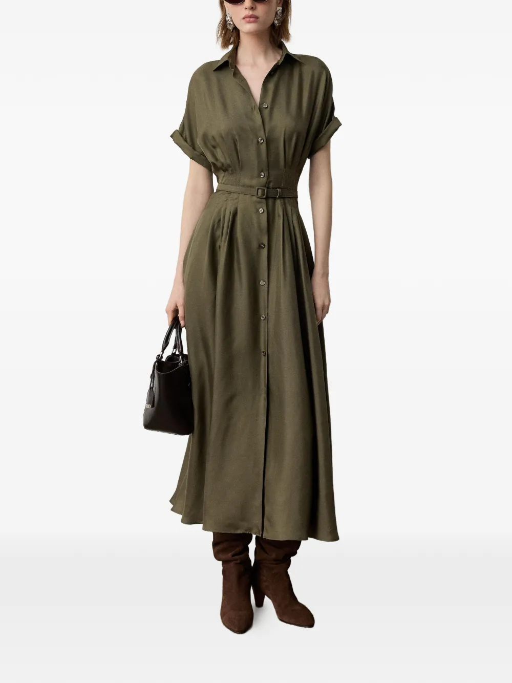 Ralph Lauren Collection Donatella zijden blousejurk met ceintuur Groen