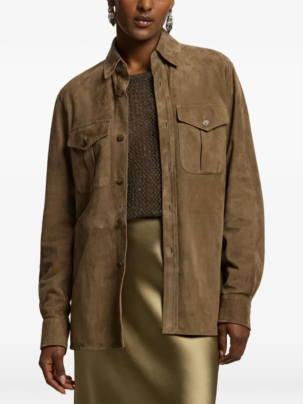 Ralph Lauren Collection Landry lams suède blouse Bruin