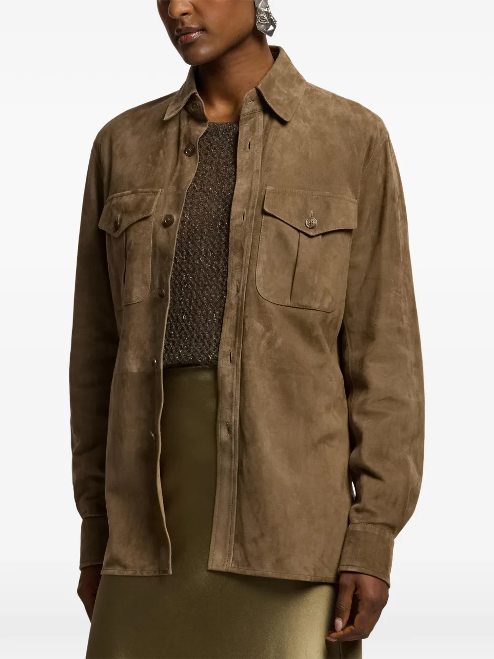 Ralph Lauren Collection Landry lams suède blouse Bruin