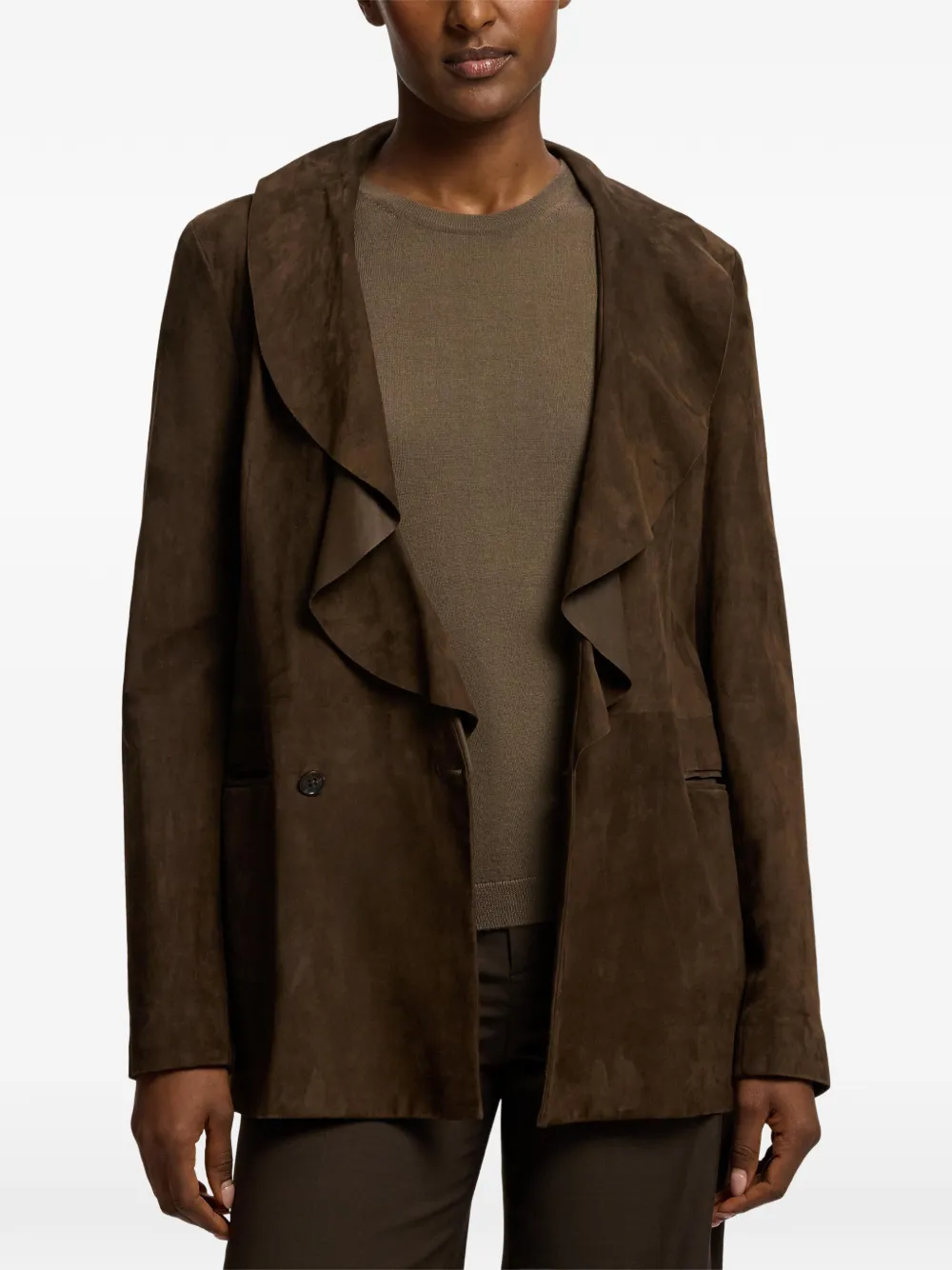 Ralph Lauren Collection Heddie suède jack met ruches Bruin