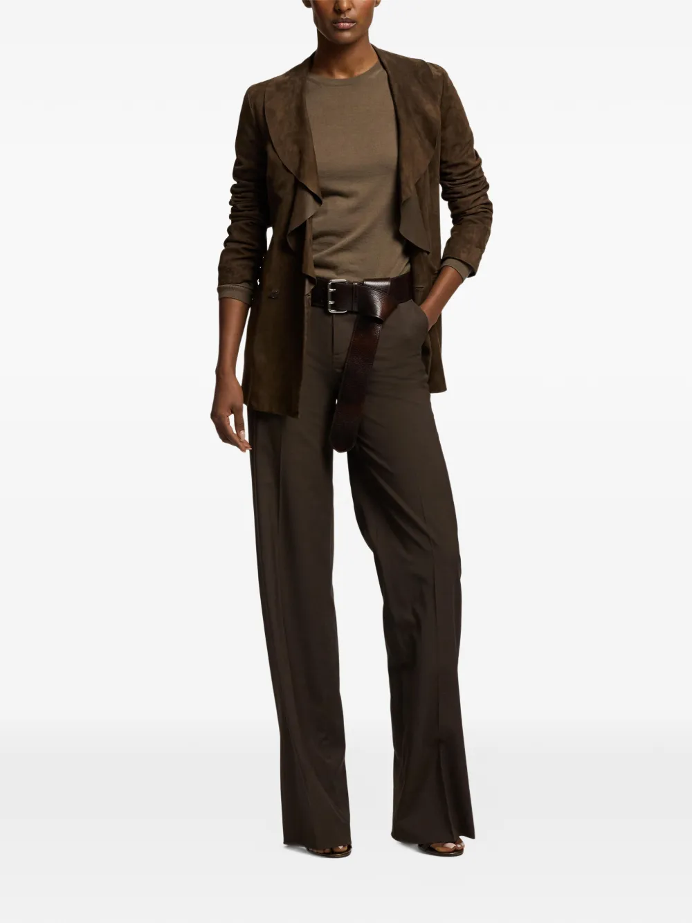 Ralph Lauren Collection Heddie suède jack met ruches Bruin