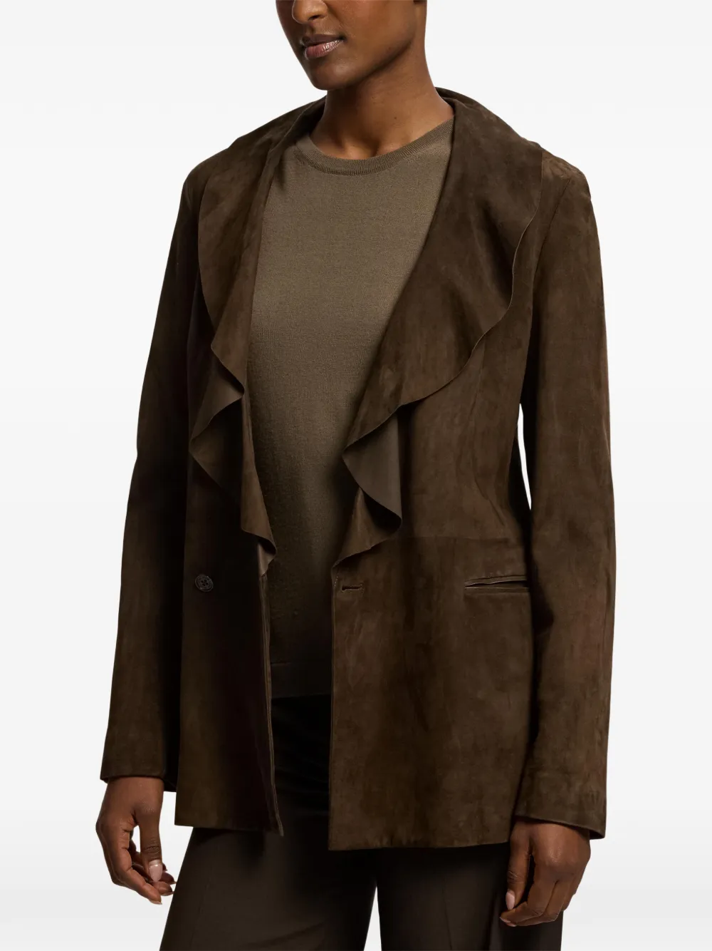 Ralph Lauren Collection Heddie suède jack met ruches Bruin