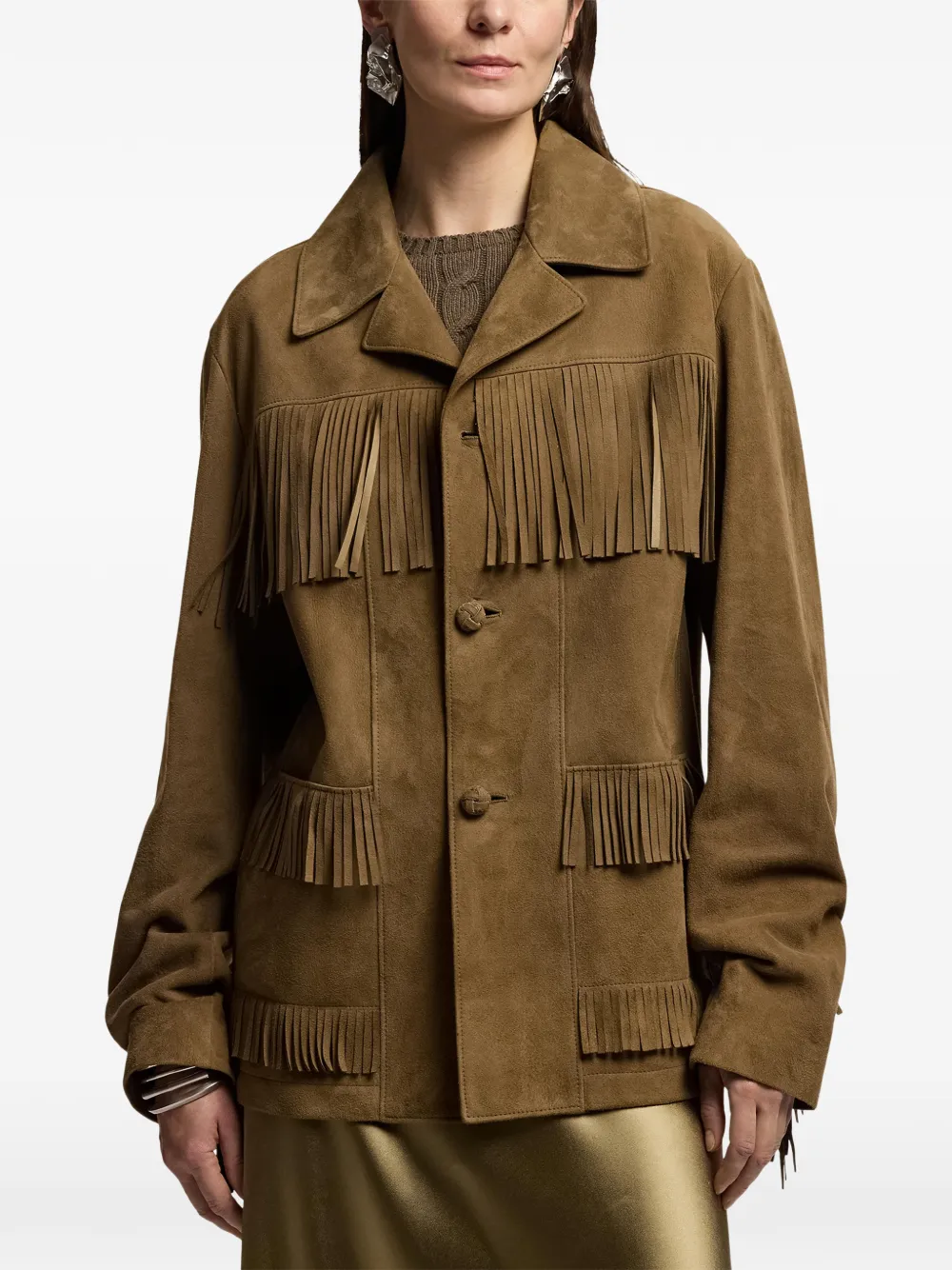 Ralph Lauren Collection Suède jack met franje Bruin