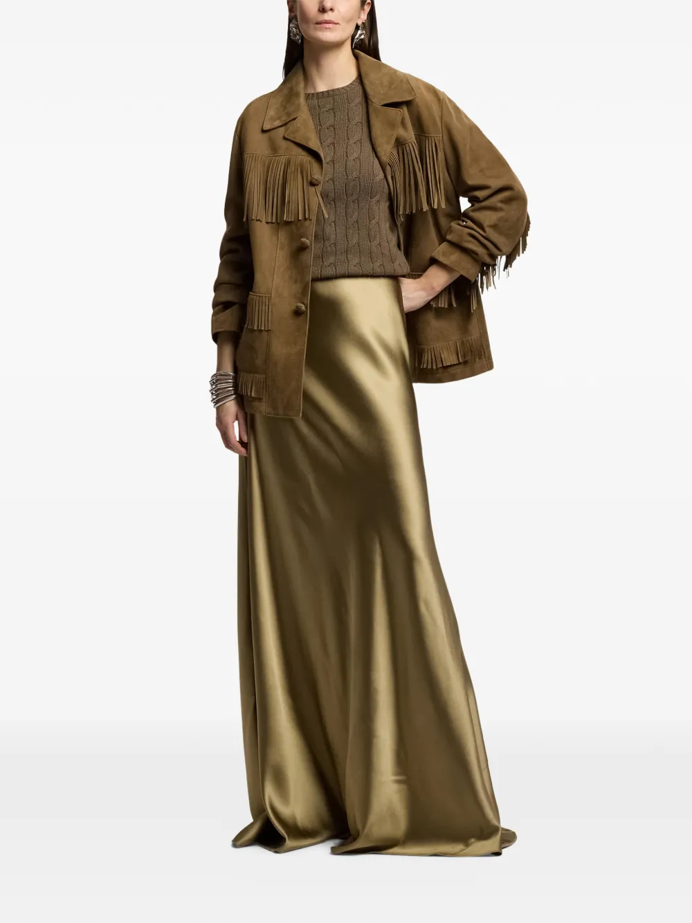 Ralph Lauren Collection Suède jack met franje Bruin