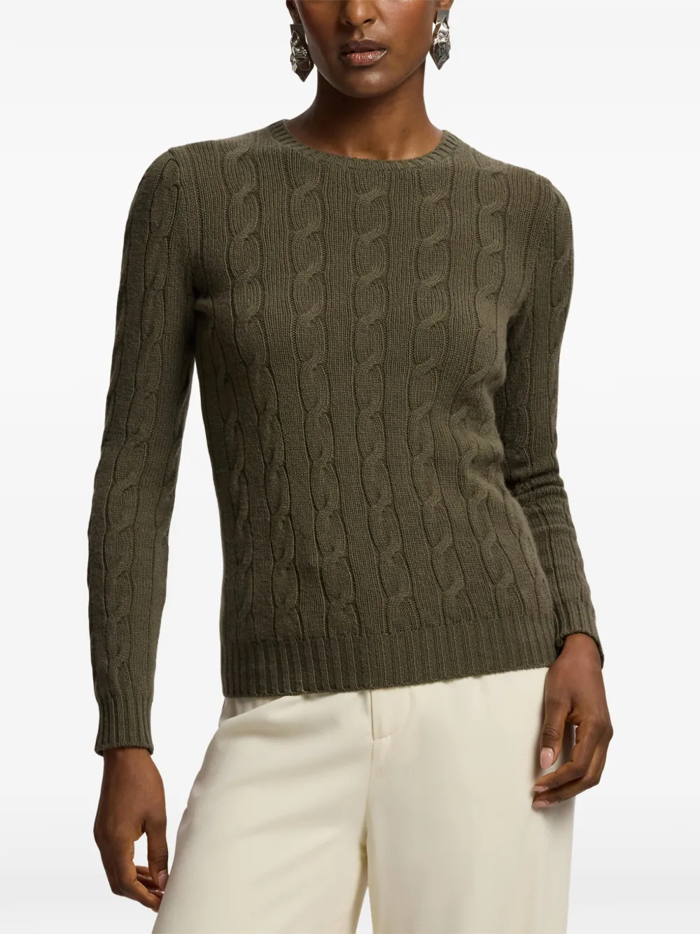 Ralph Lauren Collection Kabelgebreide kasjmier trui met ronde hals Groen