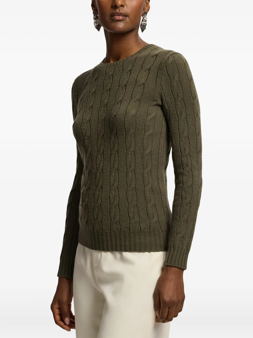 Ralph Lauren Collection Kabelgebreide kasjmier trui met ronde hals Groen
