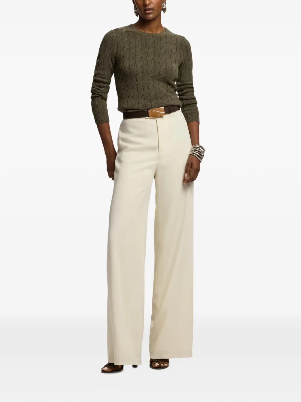 Ralph Lauren Collection Kabelgebreide kasjmier trui met ronde hals Groen