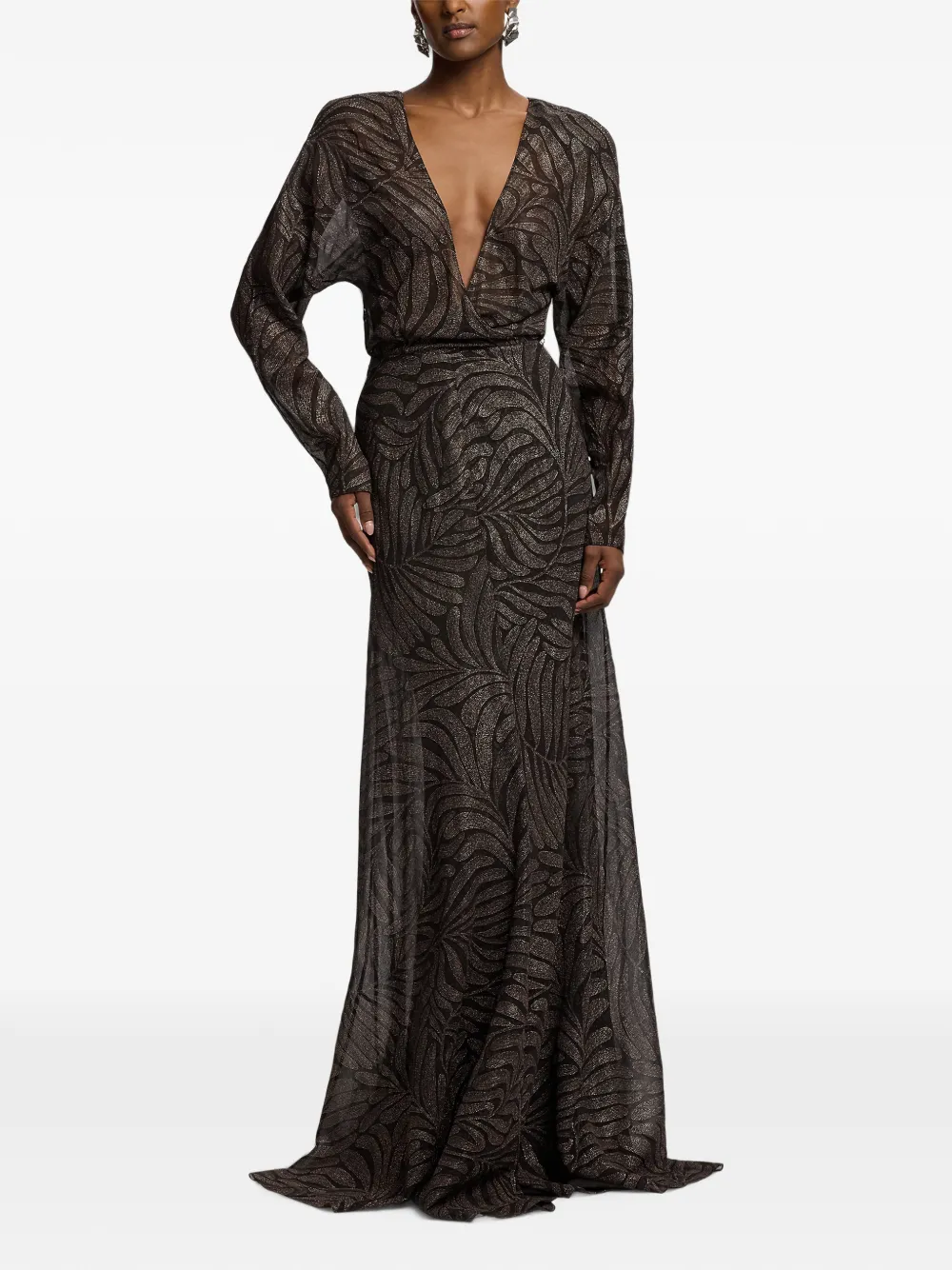 Ralph Lauren Collection Shannen maxi-jurk met V-hals Bruin