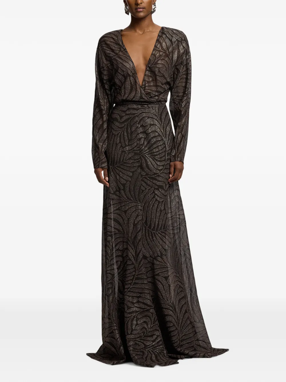Ralph Lauren Collection Shannen maxi-jurk met V-hals Bruin