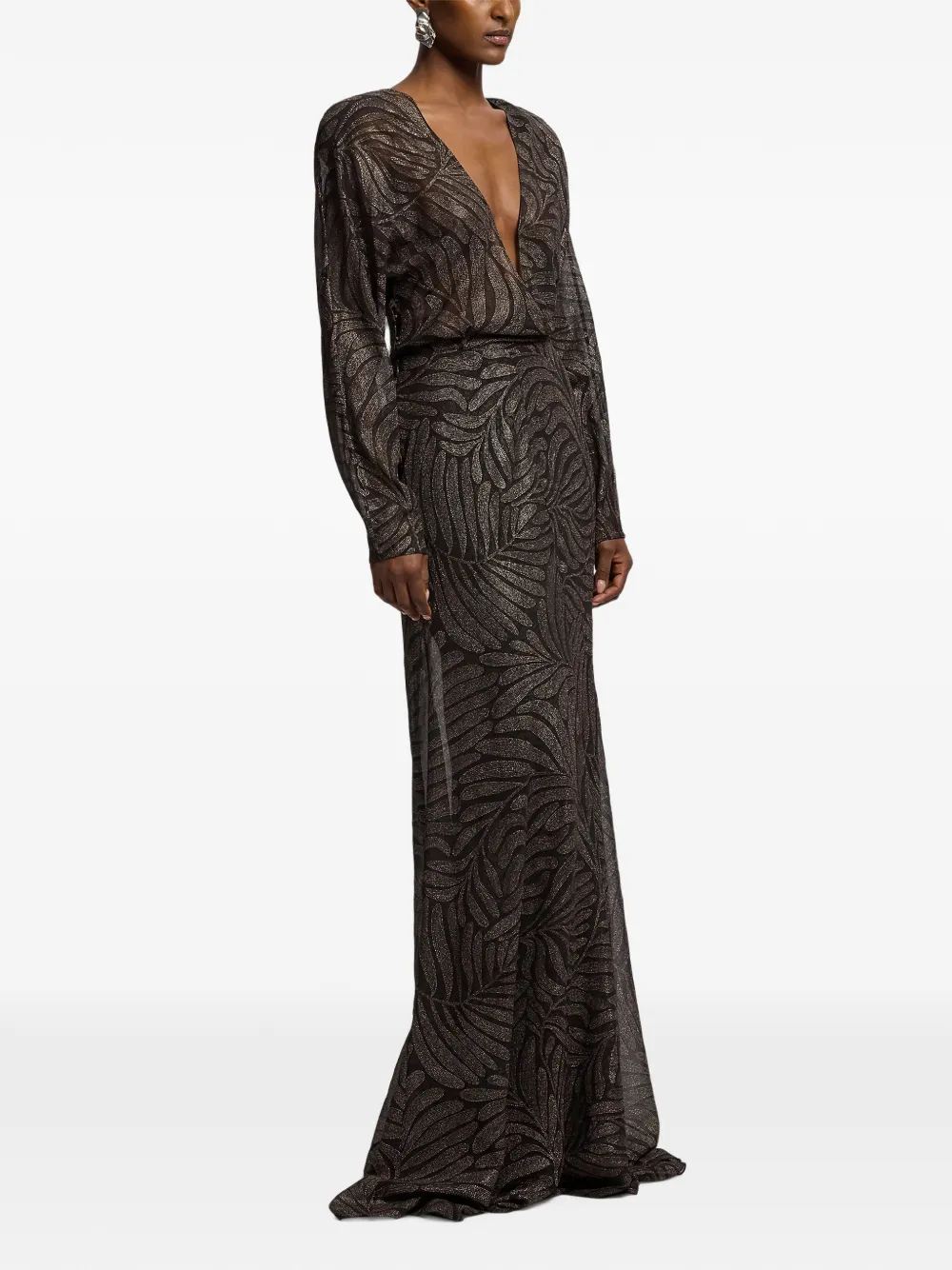 Ralph Lauren Collection Shannen maxi-jurk met V-hals Bruin