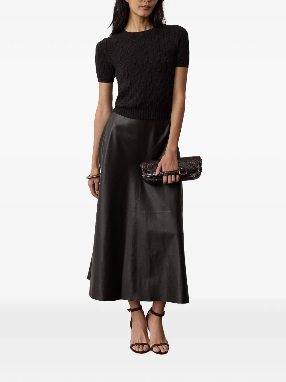 Ralph Lauren Collection Vickie leren A-lijn rok Bruin
