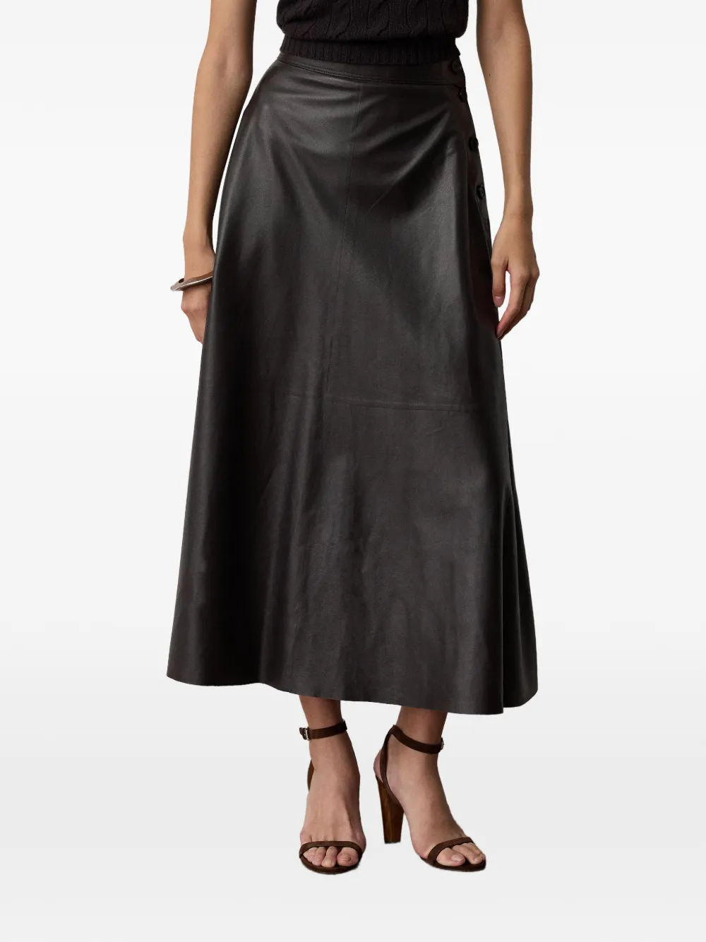 Ralph Lauren Collection Vickie leren A-lijn rok Bruin