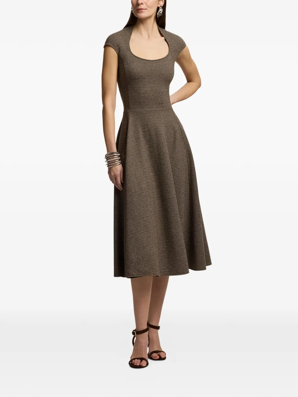 Ralph Lauren Collection Maisey midi-jurk met korte mouwen Bruin