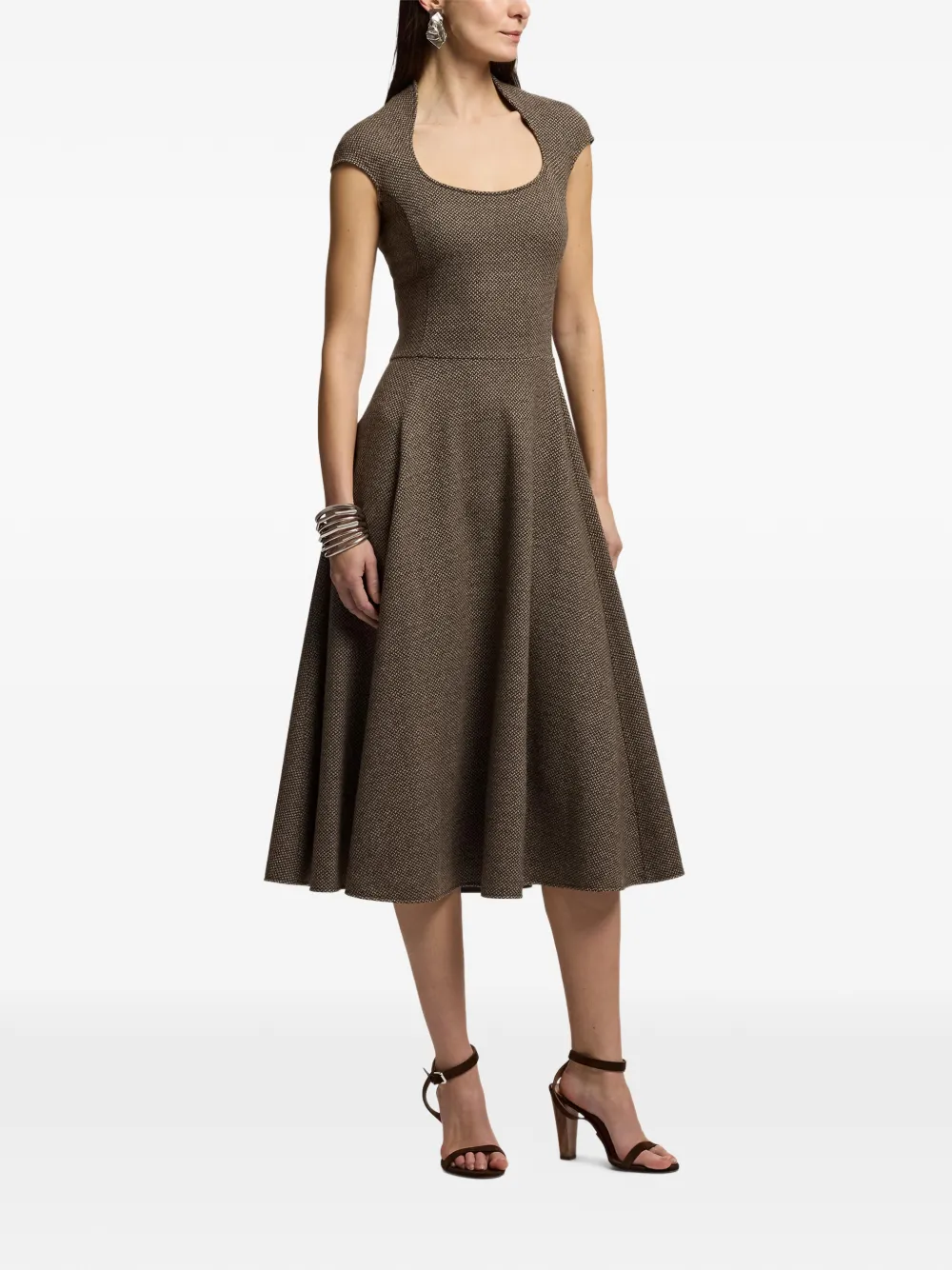 Ralph Lauren Collection Maisey midi-jurk met korte mouwen Bruin