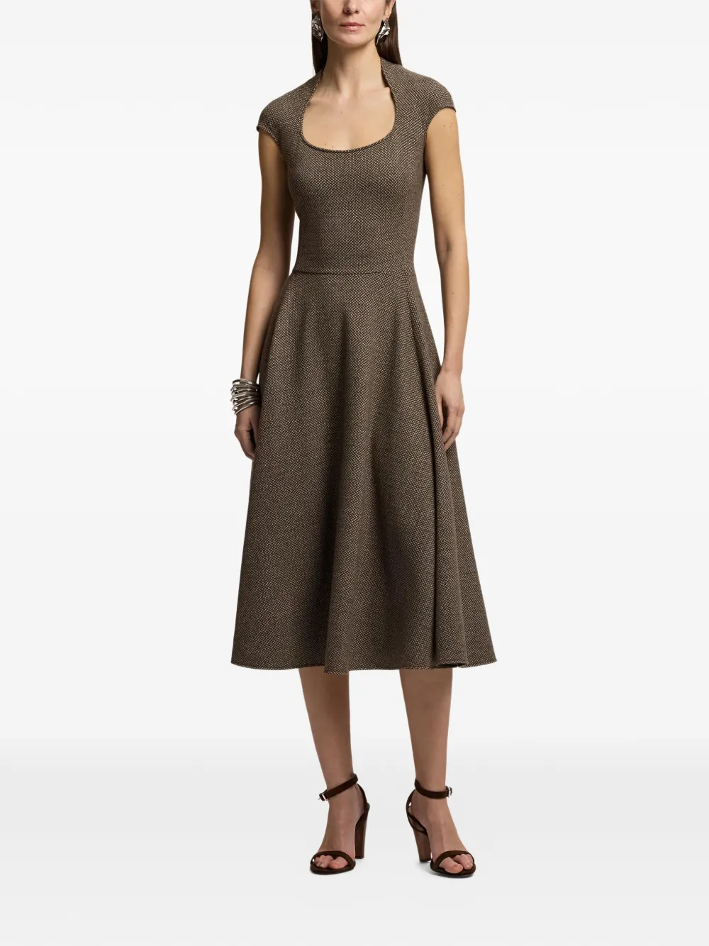 Ralph Lauren Collection Maisey midi-jurk met korte mouwen Bruin