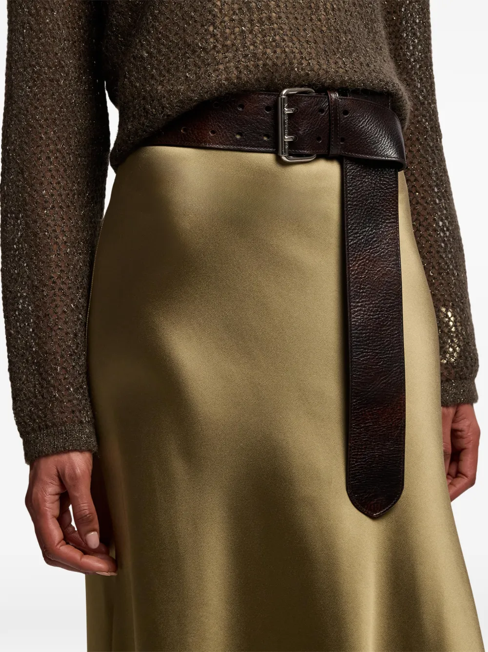 Ralph Lauren Collection Gerafelde riem met dubbele print Bruin