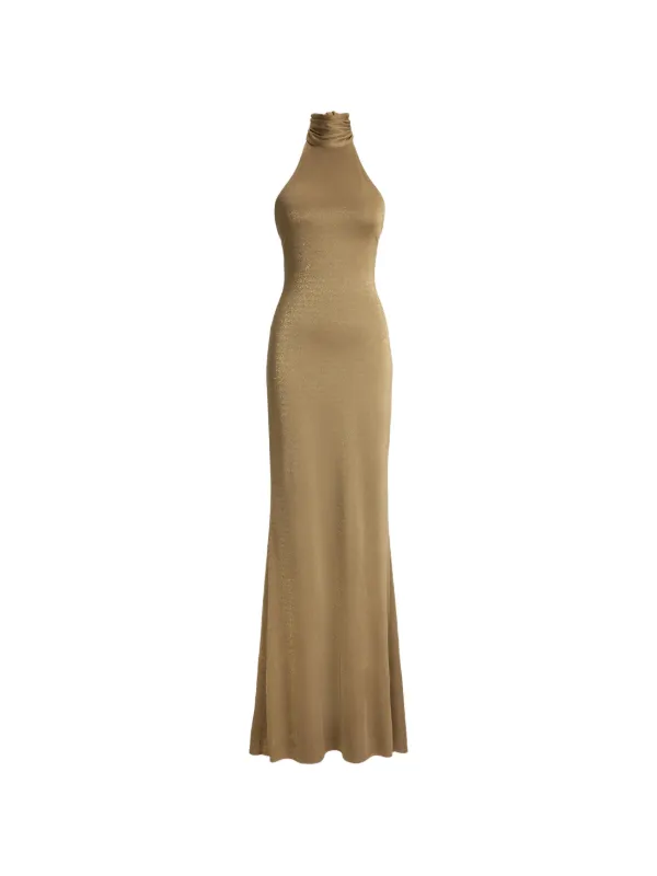 Ralph Lauren Collection Kelsie Metallic Jersey Maix Dress in Yellow