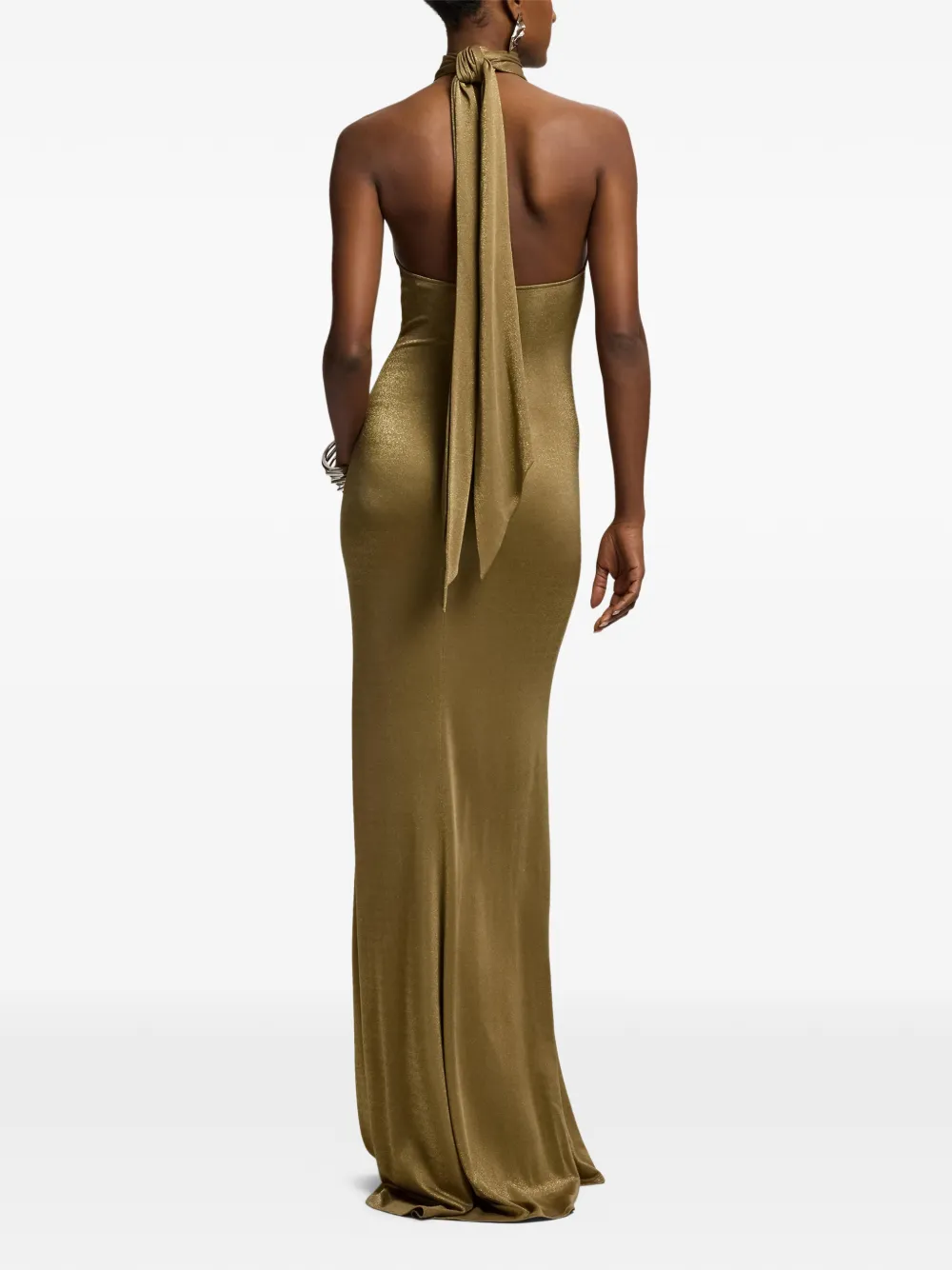 Ralph Lauren Collection Kelsie metallic jersey maxi-jurk Geel