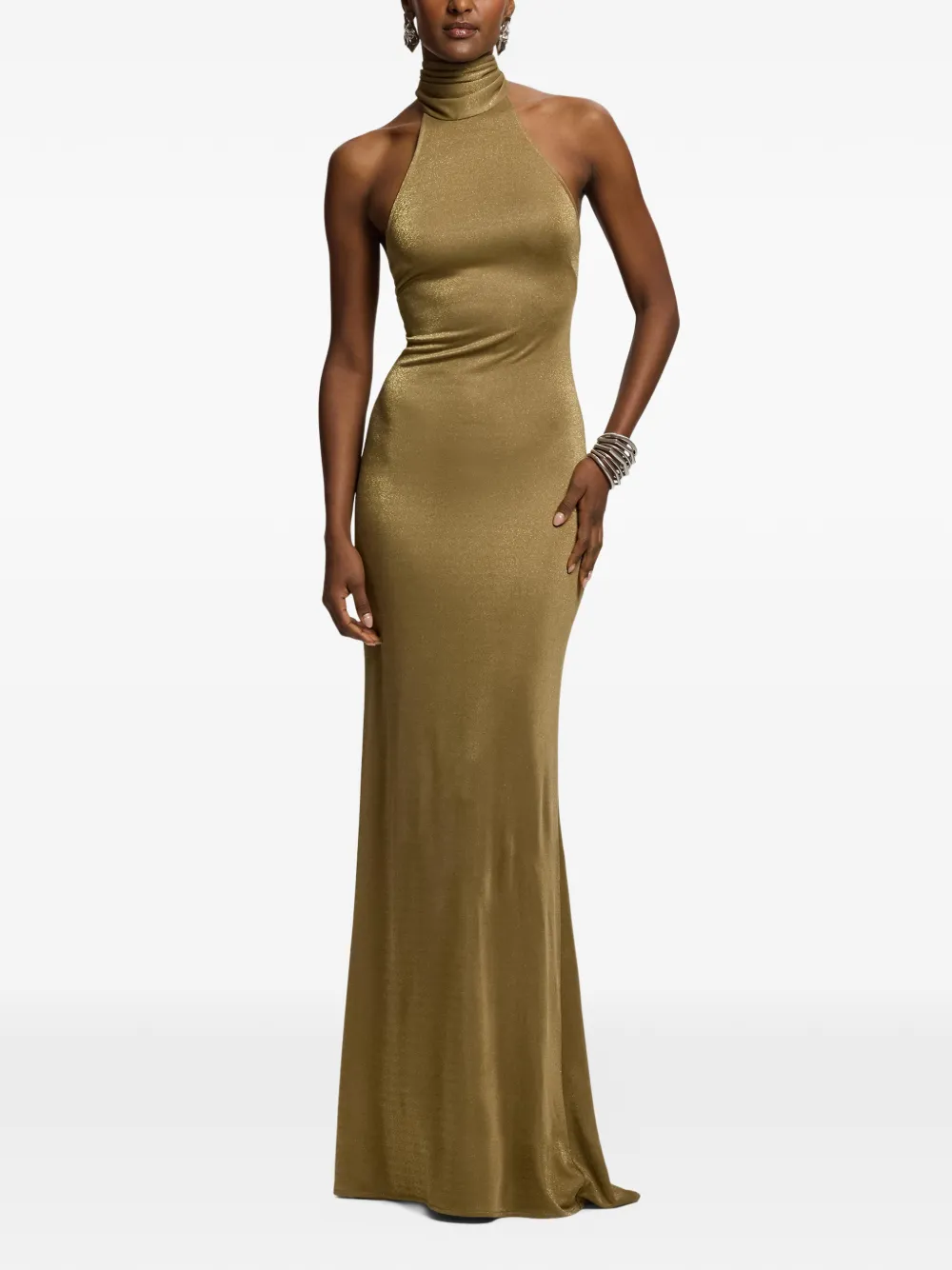 Ralph Lauren Collection Kelsie metallic jersey maxi-jurk Geel