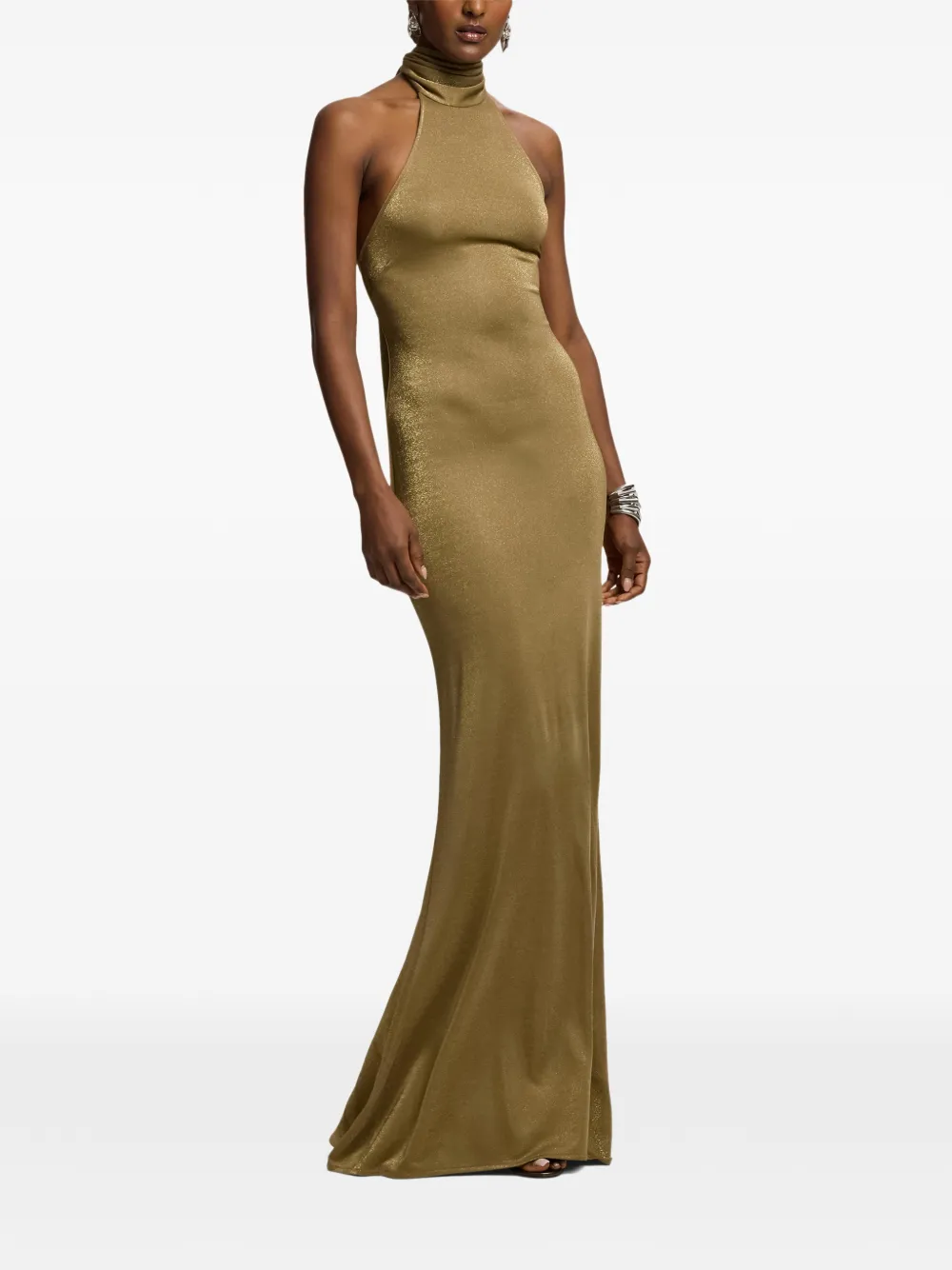 Ralph Lauren Collection Kelsie metallic jersey maxi-jurk Geel