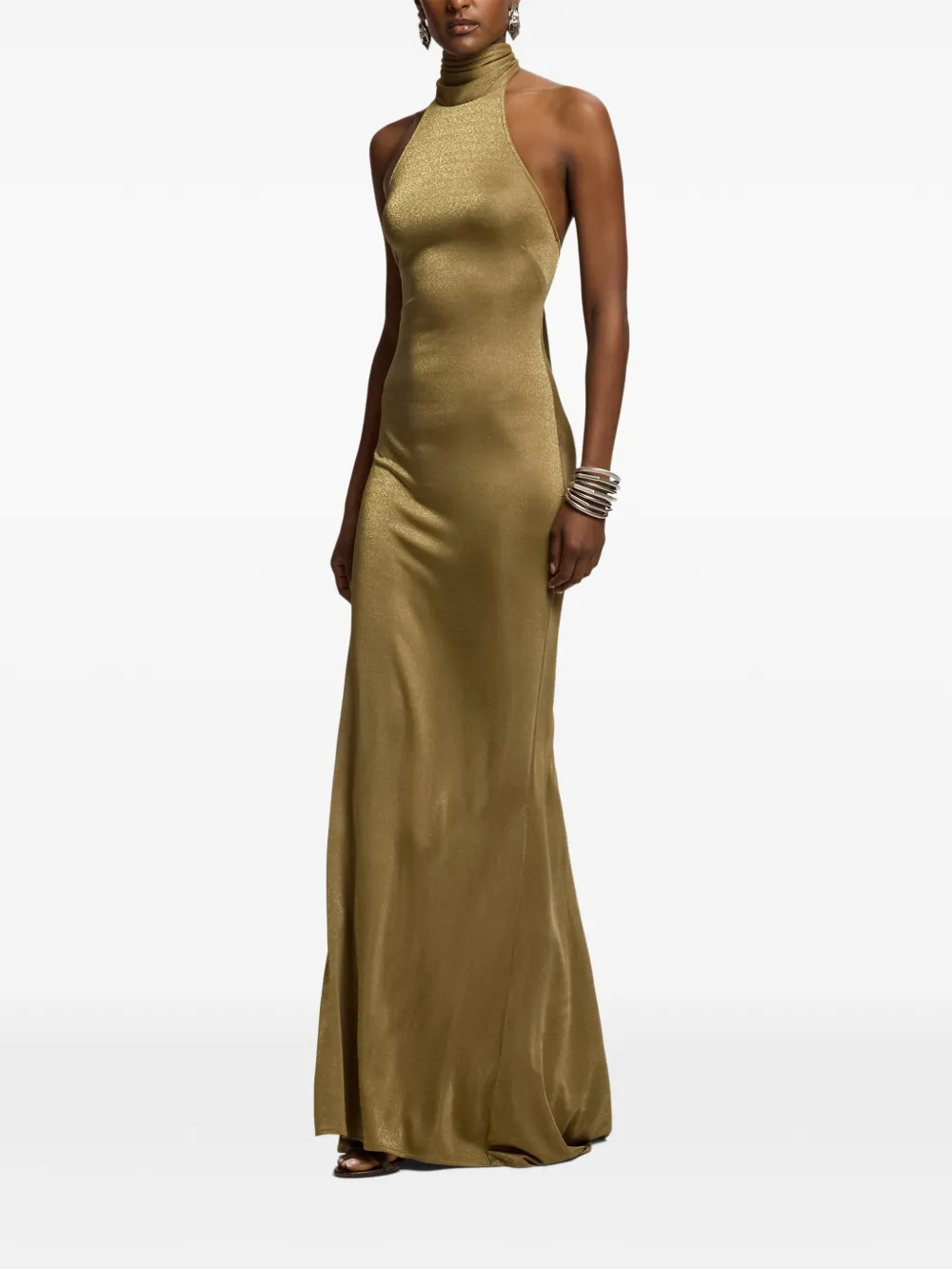Ralph Lauren Collection Kelsie metallic jersey maxi-jurk Geel