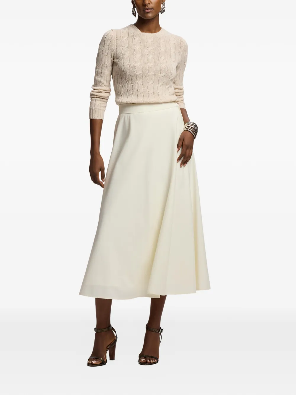 Ralph Lauren Collection Kenzie midi-rok met A-lijn Beige