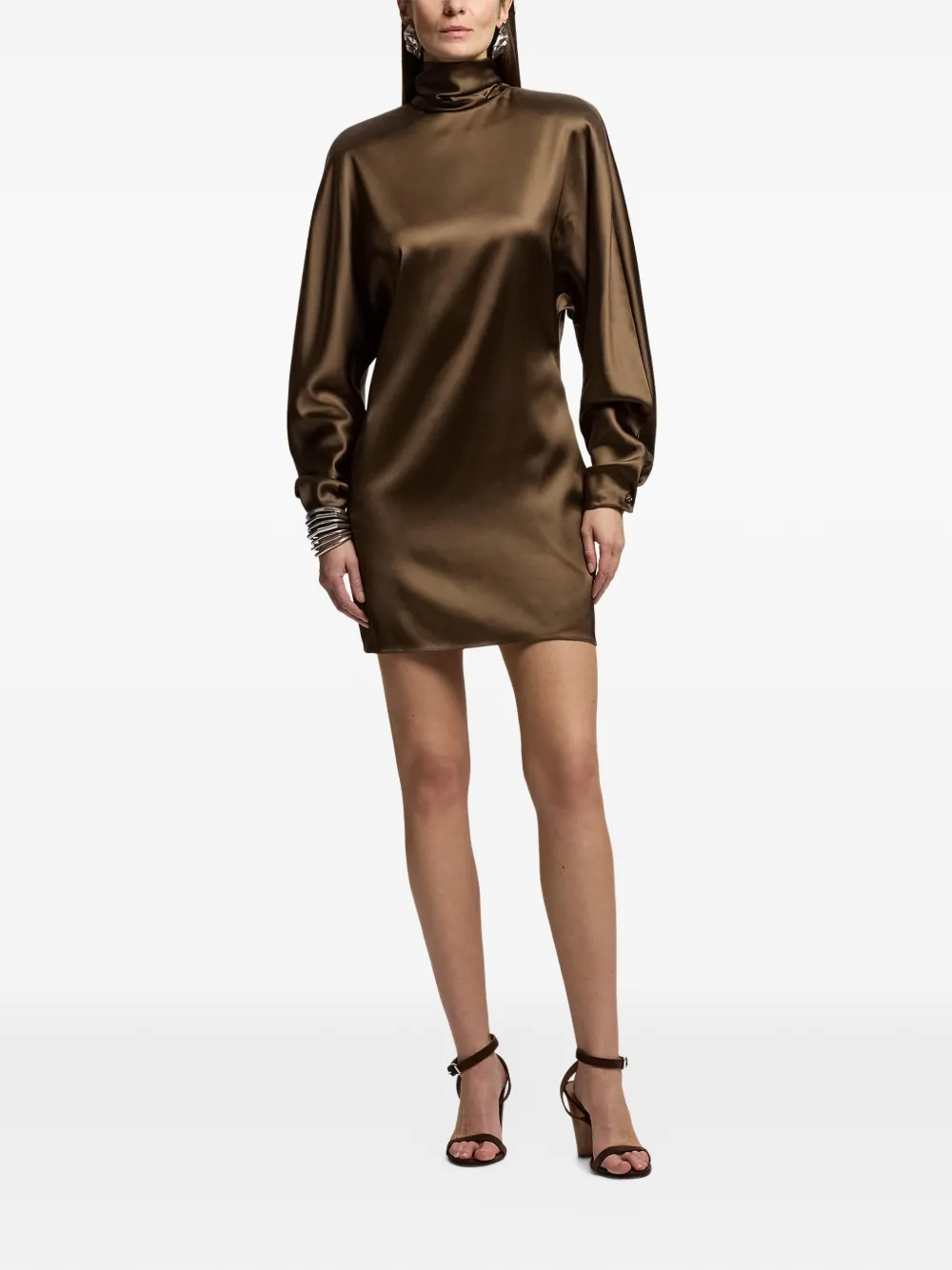 Ralph Lauren Collection Candi mini-jurk met sjaalhals Bruin