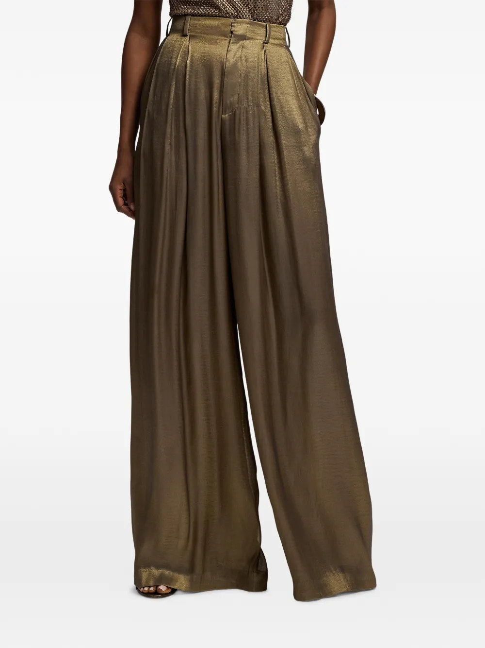 Ralph Lauren Collection Greer lamé geplooide broek Bruin