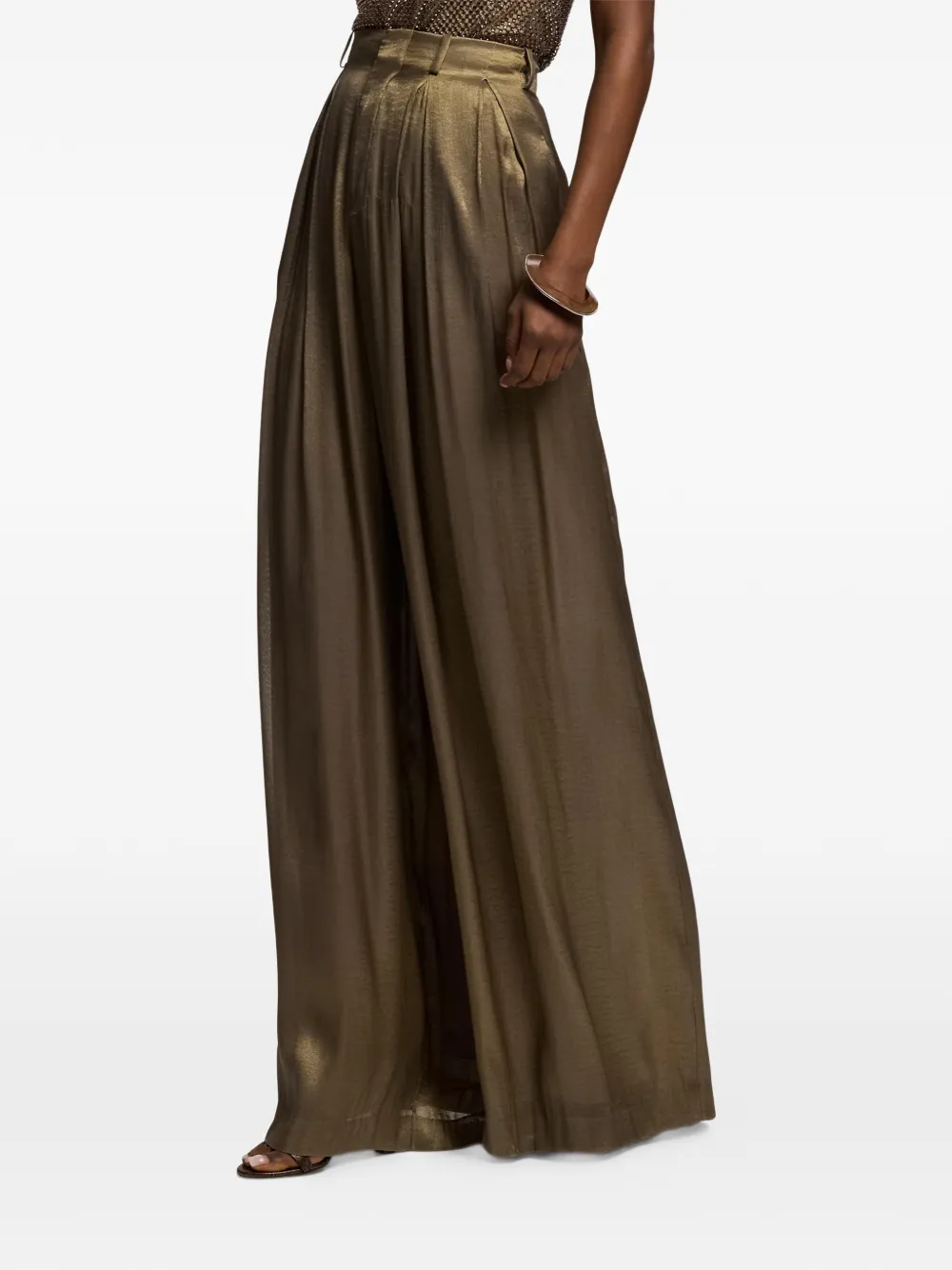 Ralph Lauren Collection Greer lamé geplooide broek Bruin