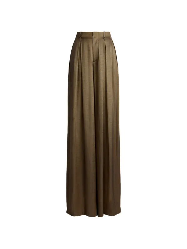 Ralph Lauren Collection Greer Lamé Pleated Trousers in Brown