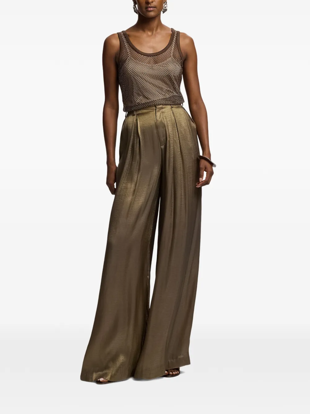 Ralph Lauren Collection Greer lamé geplooide broek Bruin