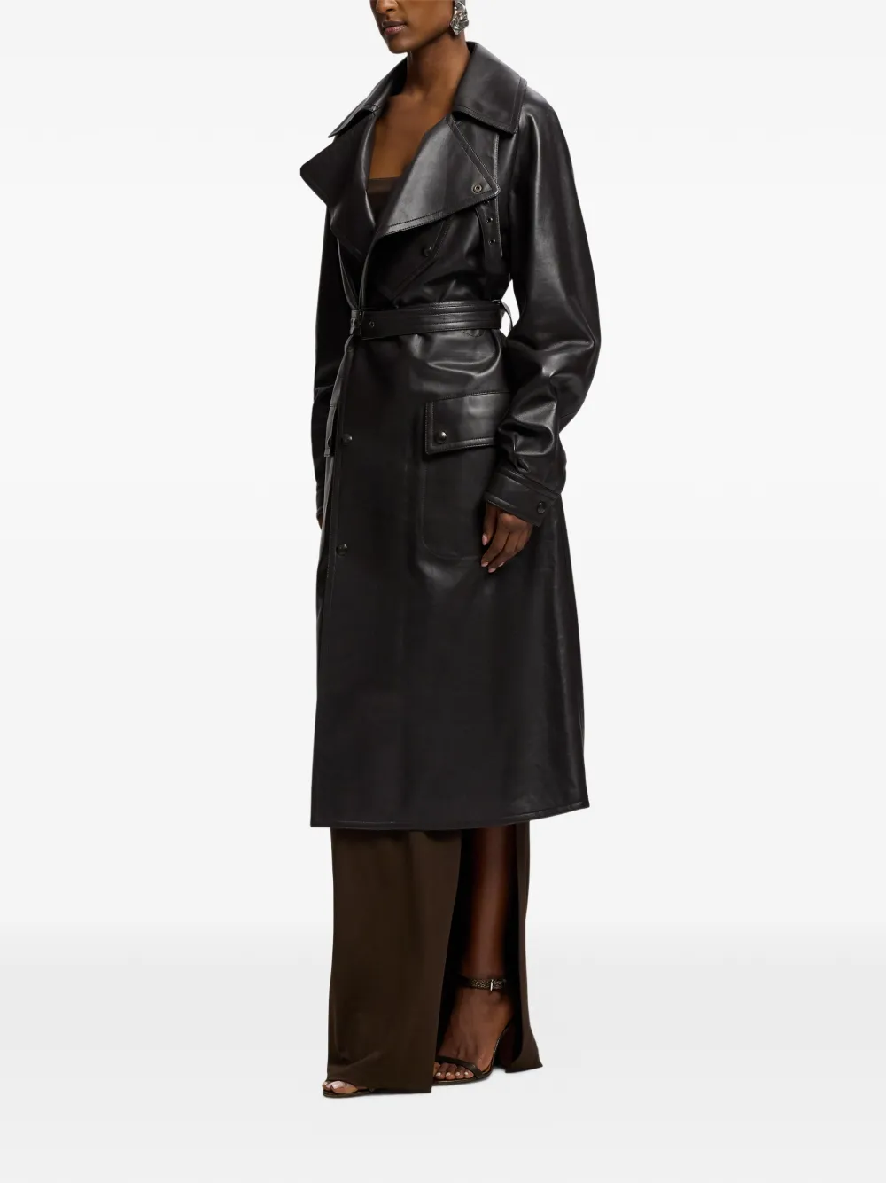 Ralph Lauren Collection Bailey leren jas met dubbele rij knopen Bruin