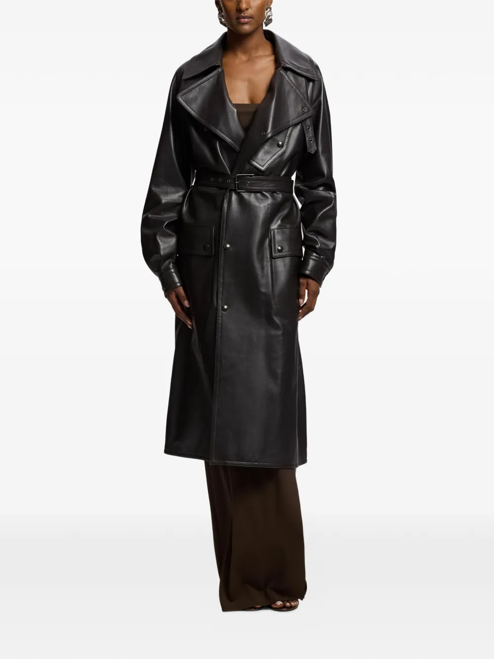 Ralph Lauren Collection Bailey leren jas met dubbele rij knopen Bruin