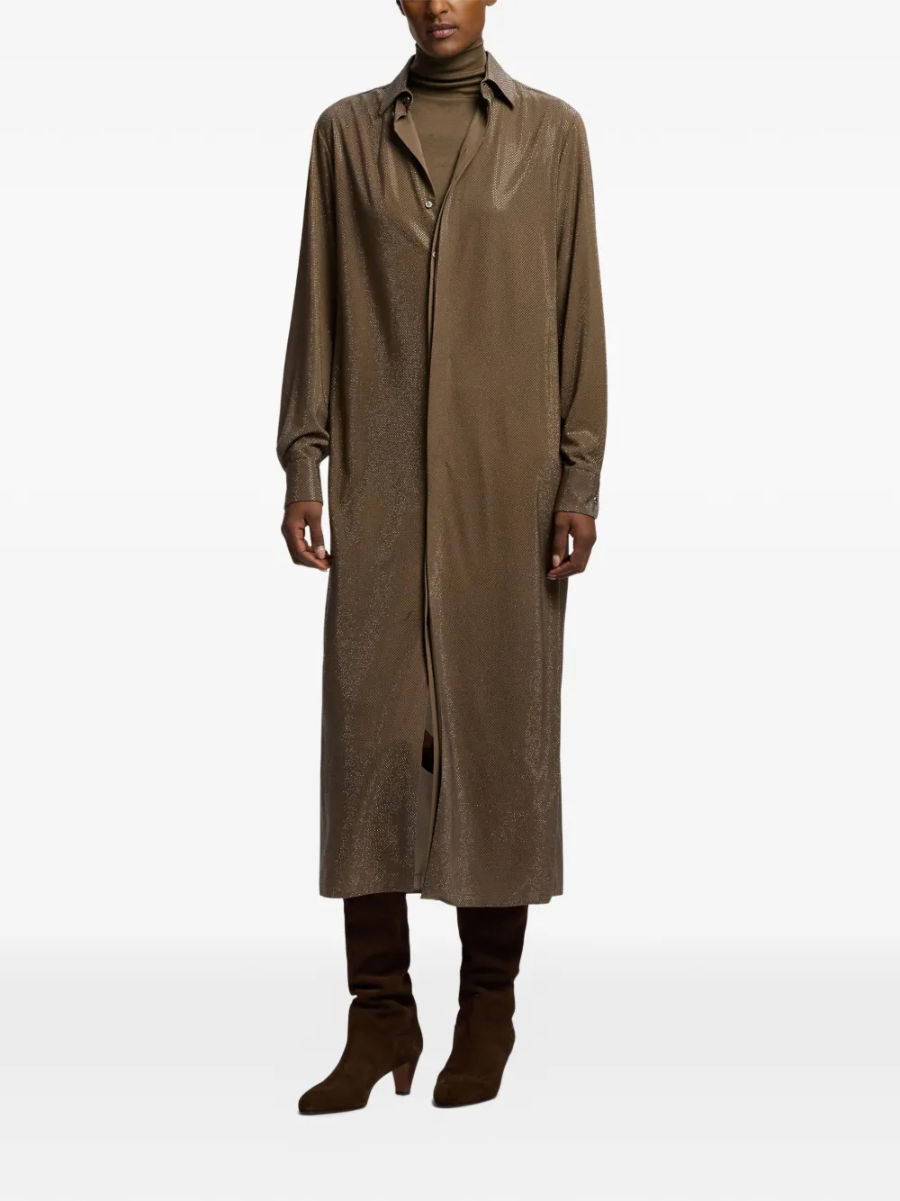 Ralph Lauren Collection Adrien zijden midi-jurk verfraaid met kristallen Bruin