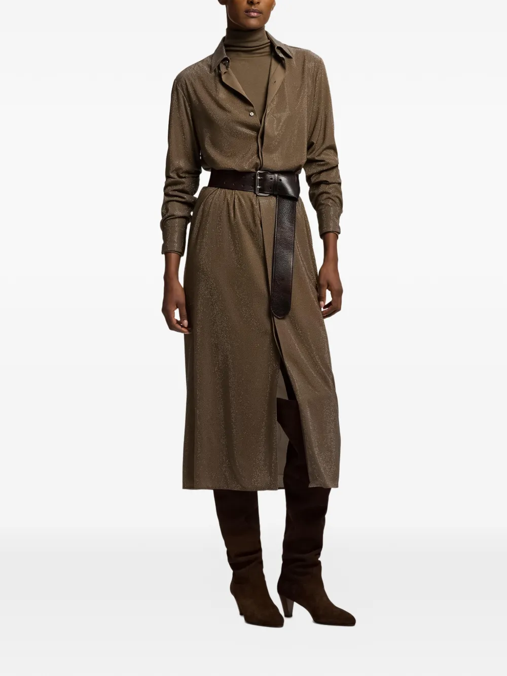 Ralph Lauren Collection Adrien zijden midi-jurk verfraaid met kristallen Bruin
