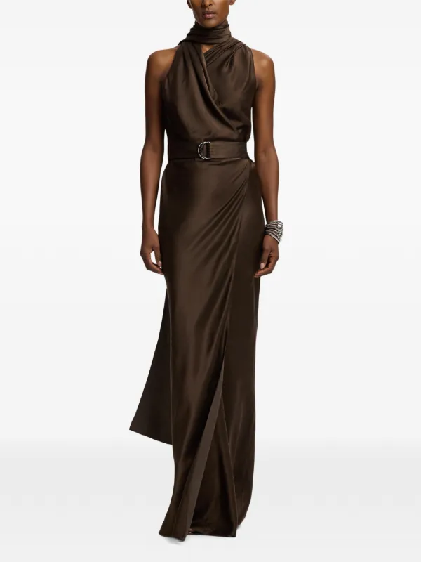 ralph lauren long formal dresses Collection Rynn Washed Duchesse Maxi Evening Dress | Brown Black tie