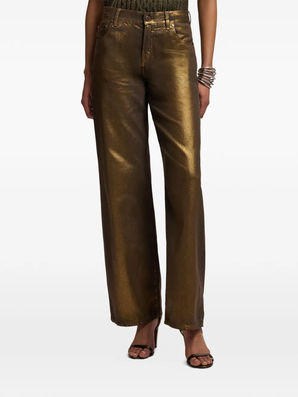 Ralph Lauren Collection Jeans met wijde pijpen en metallic afwerking Goud