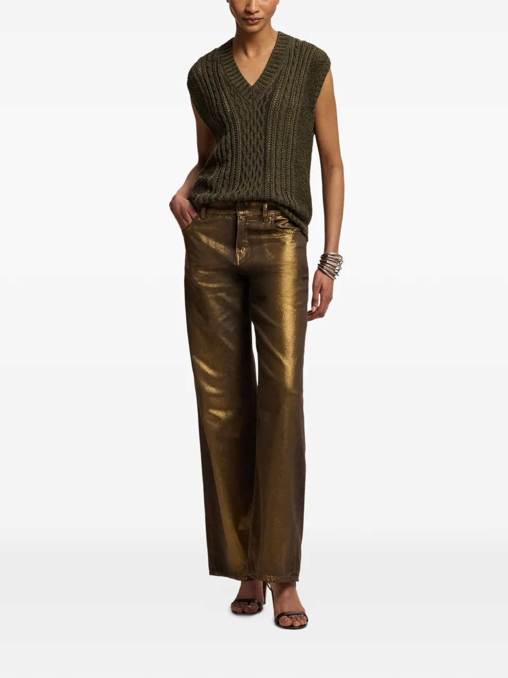 Ralph Lauren Collection Jeans met wijde pijpen en metallic afwerking Goud