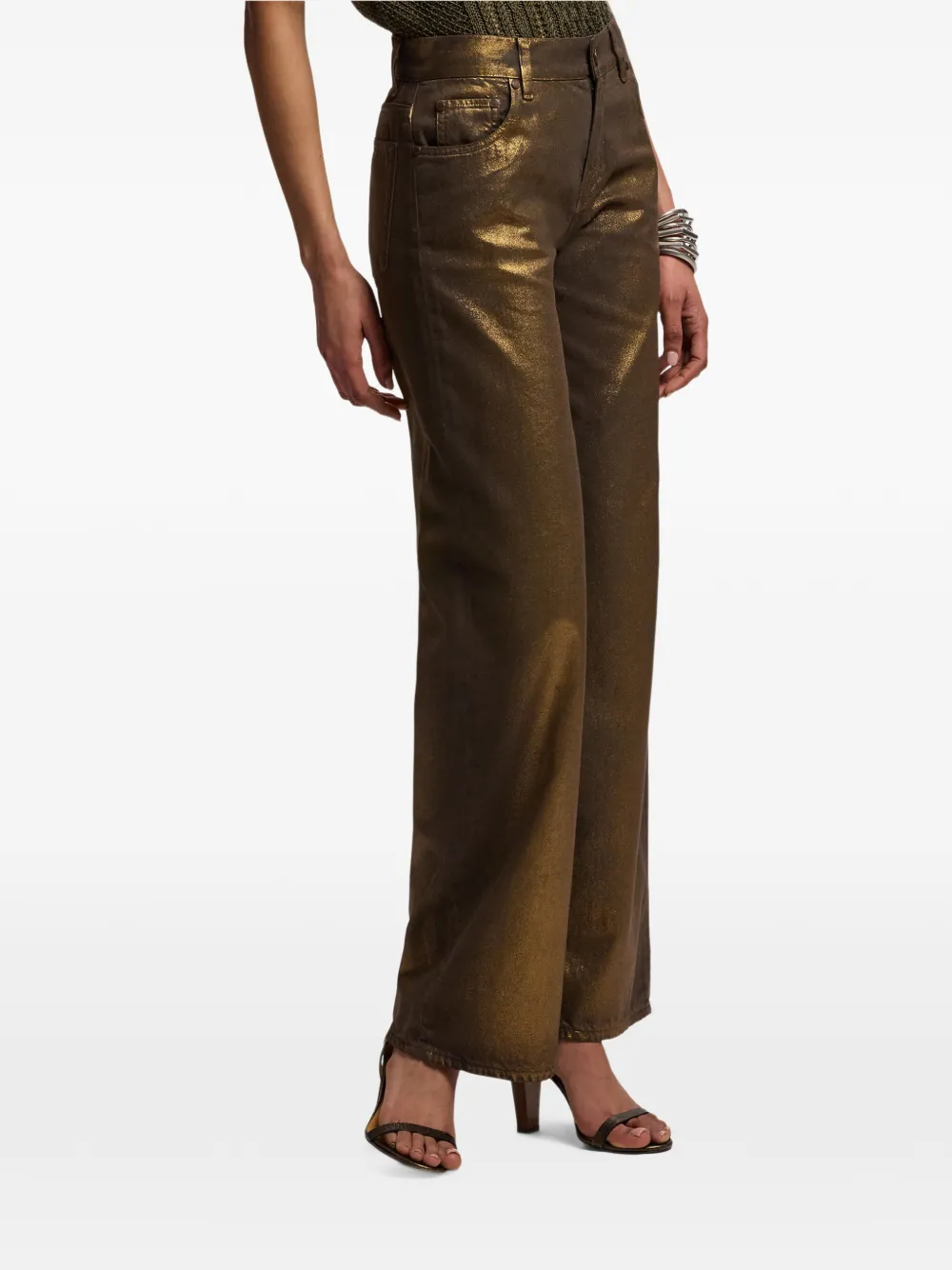 Ralph Lauren Collection Jeans met wijde pijpen en metallic afwerking Goud