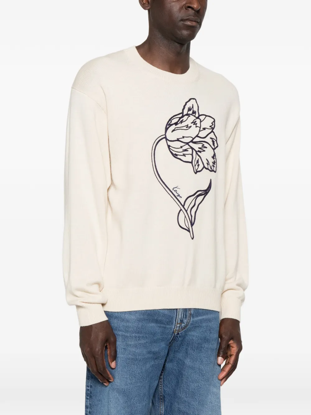 Kenzo floral-embroidered sweater Beige
