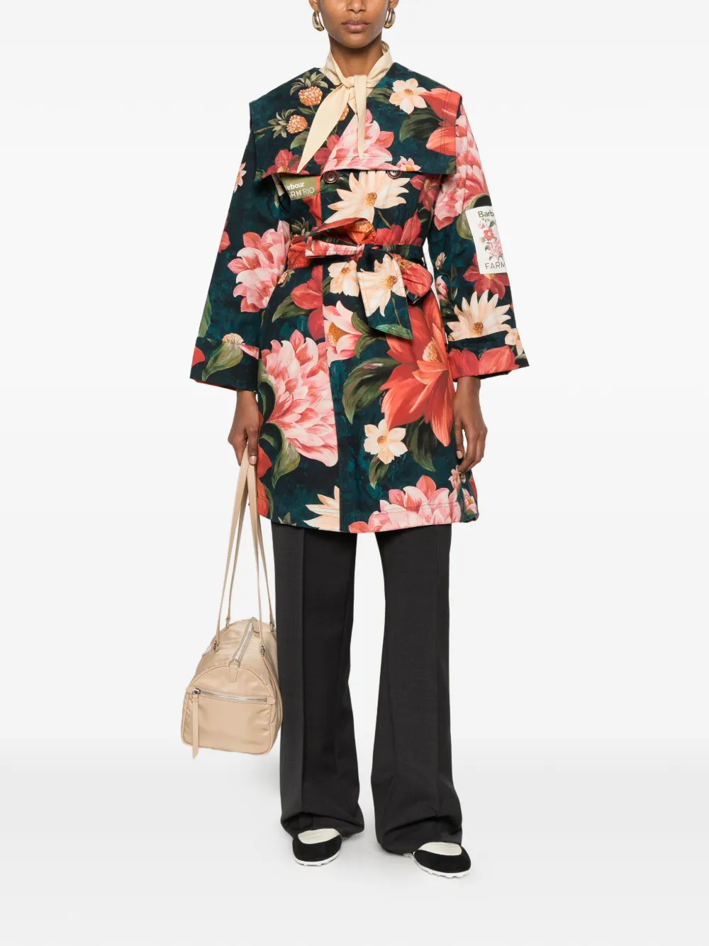 Barbour x Farm Rio Gardenia jas met bloemenprint en ceintuur Blauw