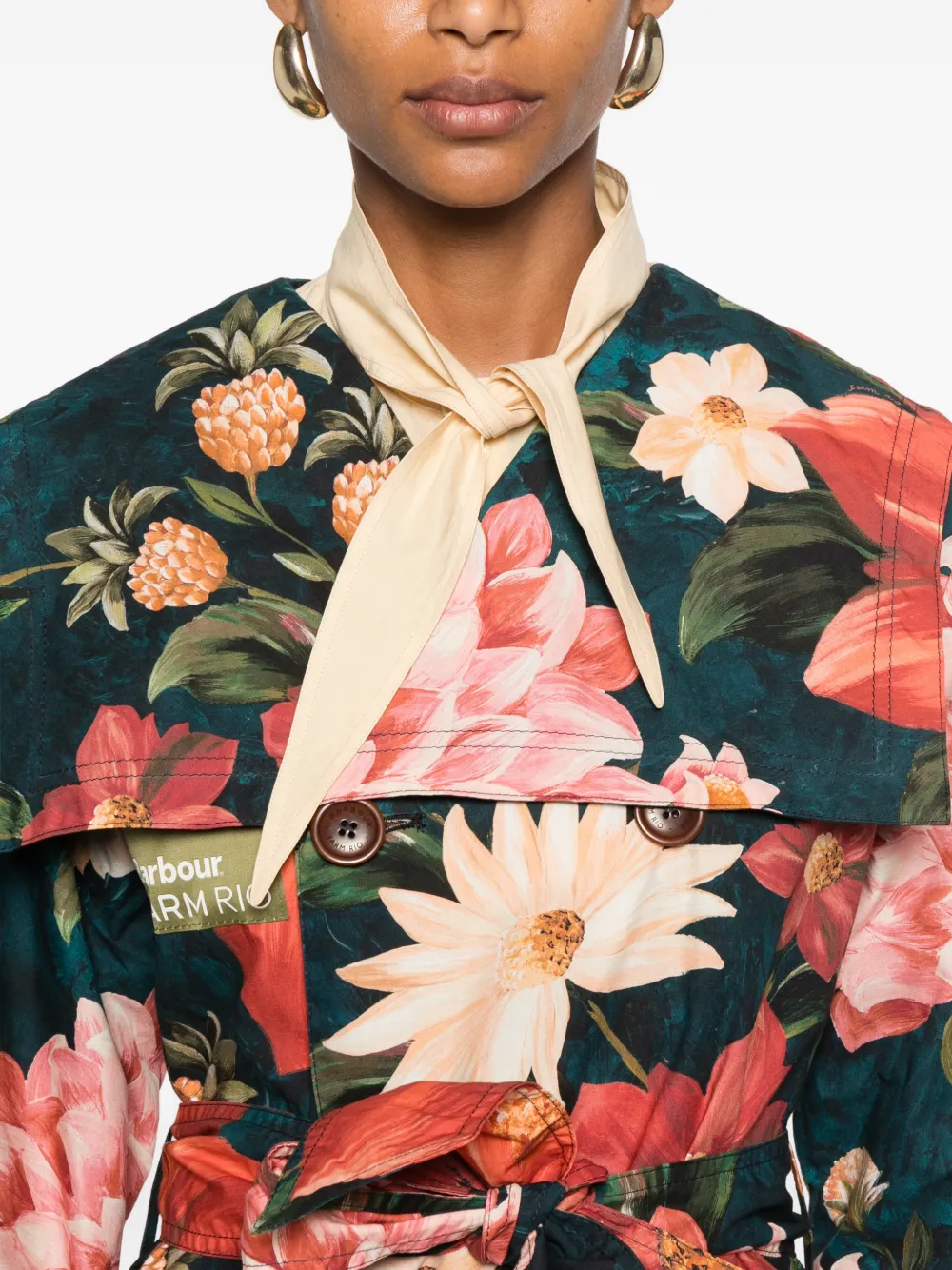 Barbour x Farm Rio Gardenia jas met bloemenprint en ceintuur Blauw