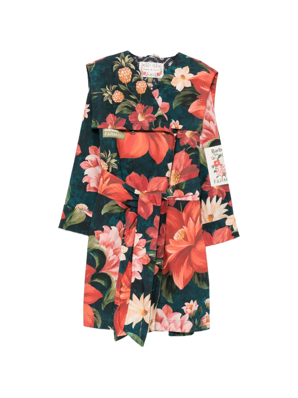 Barbour x Farm Rio Gardenia floral-print belted coat - Blu