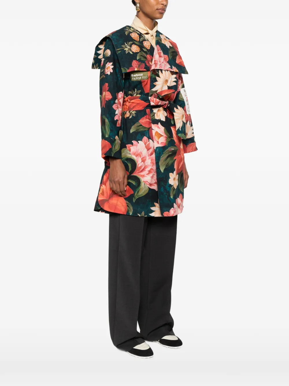 Barbour x Farm Rio Gardenia jas met bloemenprint en ceintuur Blauw