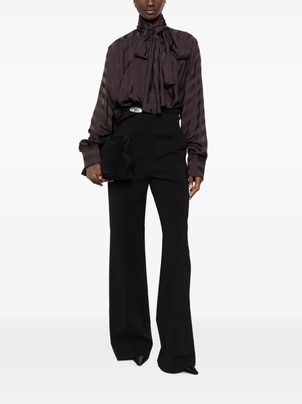 Sportmax Corsaro gestreepte blouse met strik Bruin